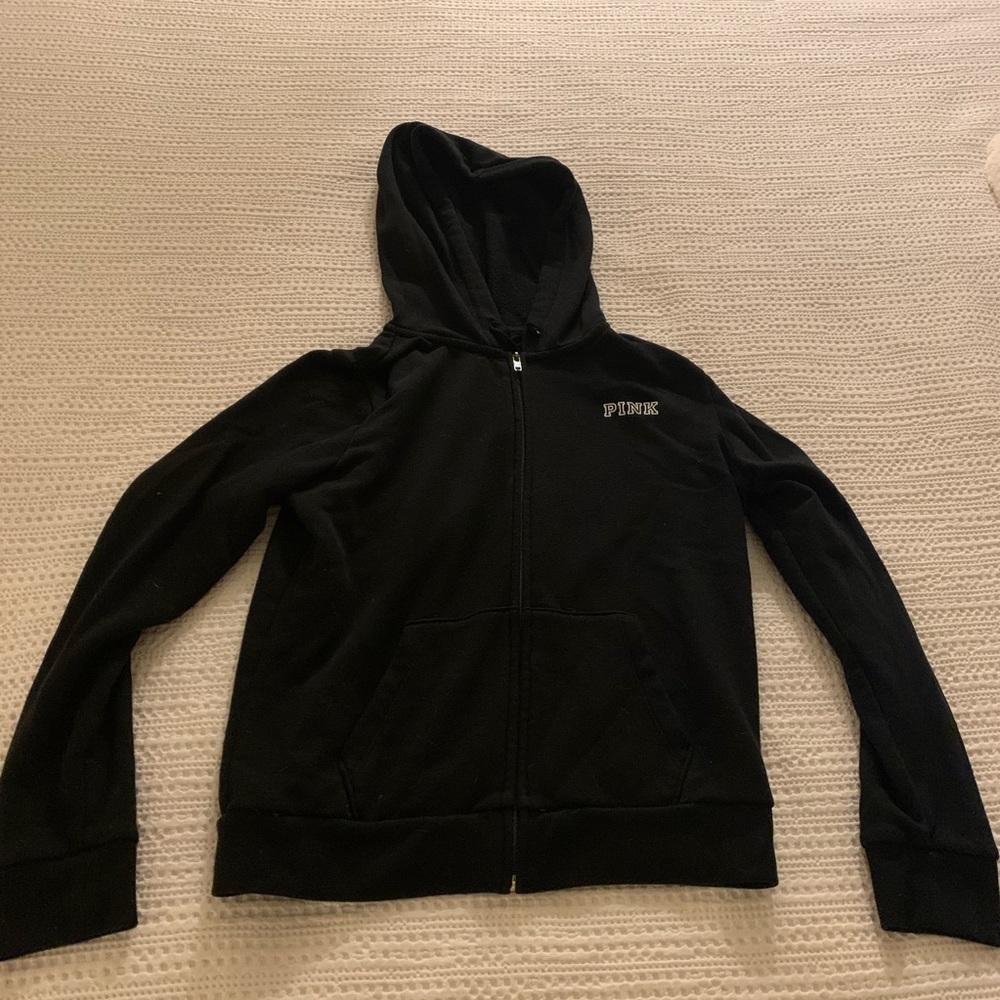 Short black PINK zip up hoodie